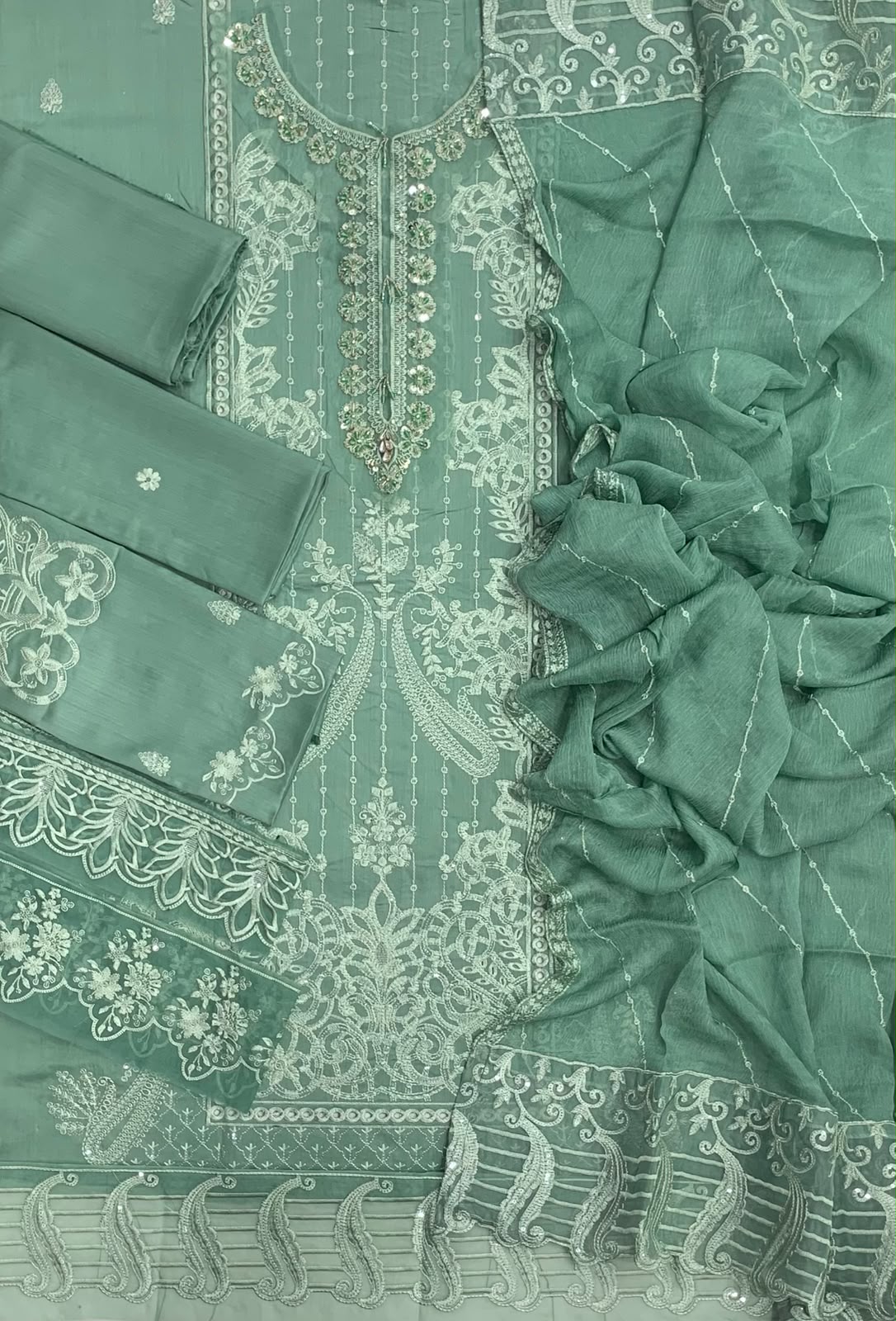 B-7013 Viscose Embroidered Unstitched 3-Piece Suit
