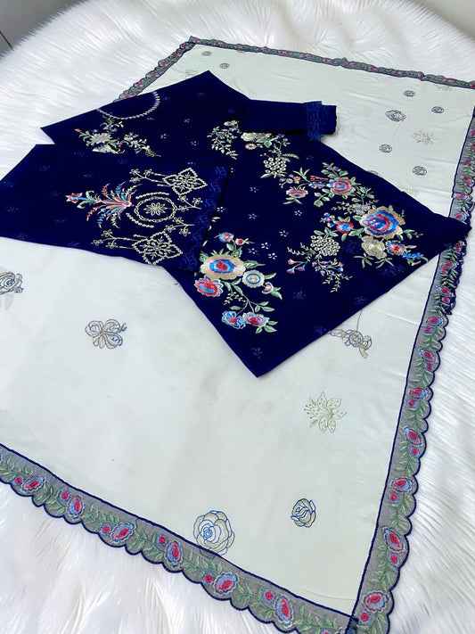 Hussain Rehar Dhanak Unstitched 3-Piece Suit | Code 2221
