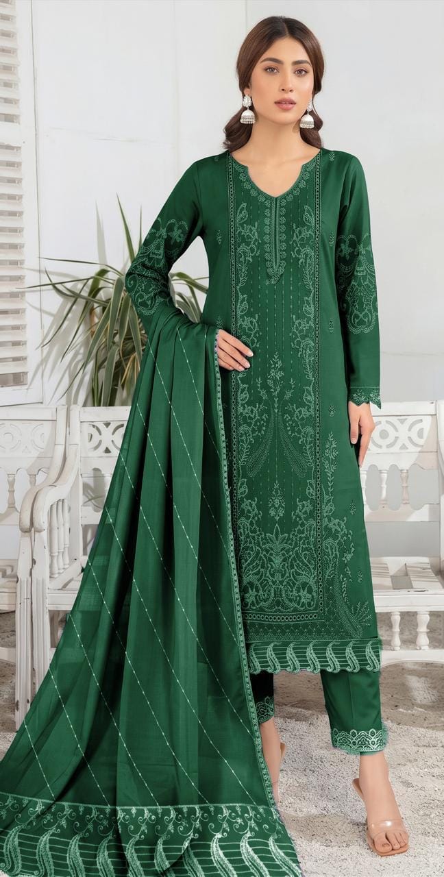 B-7013 DG Viscose Embroidered Unstitched 3-Piece Suit