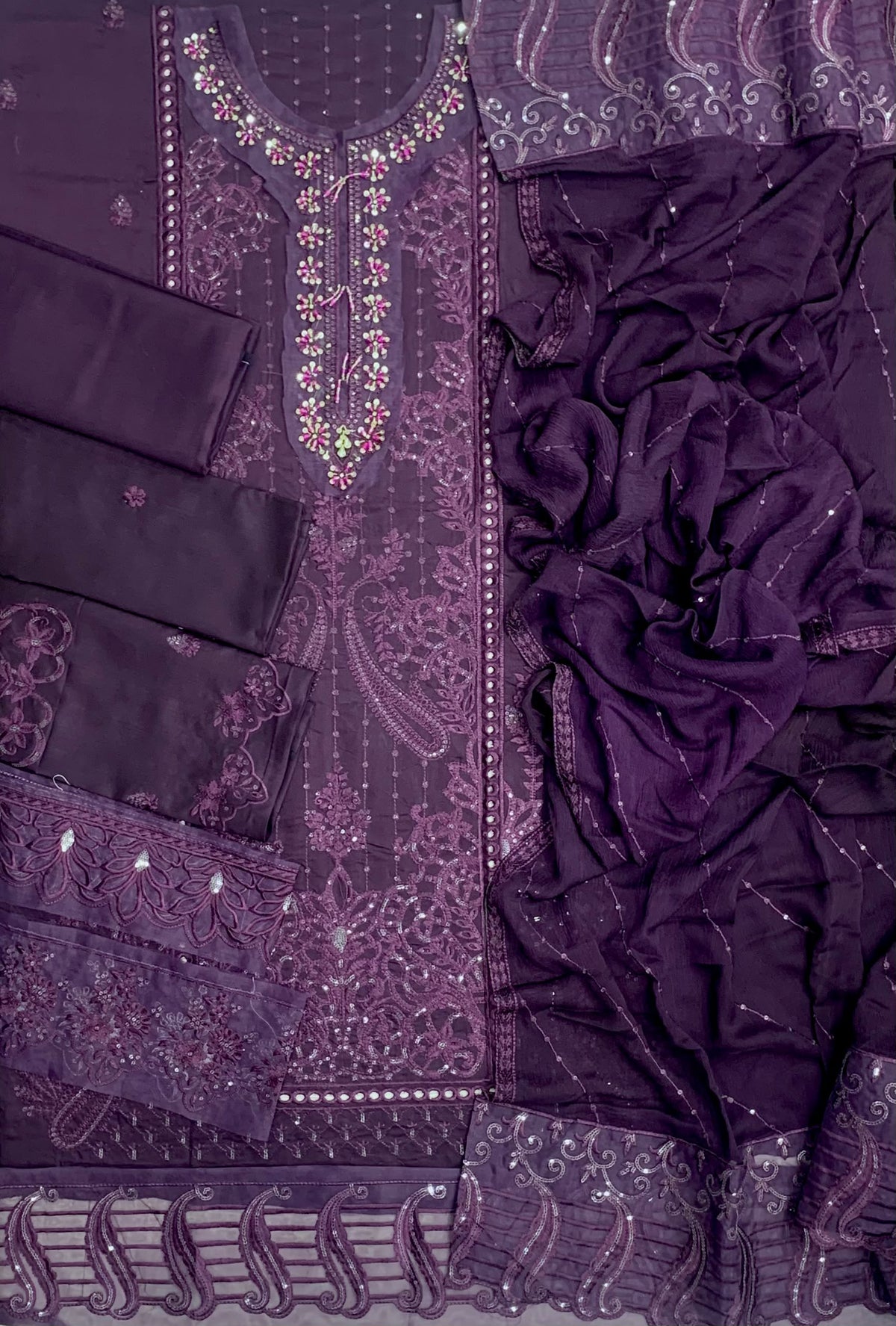 B-7013 DP Viscose Embroidered Unstitched 3-Piece Suit