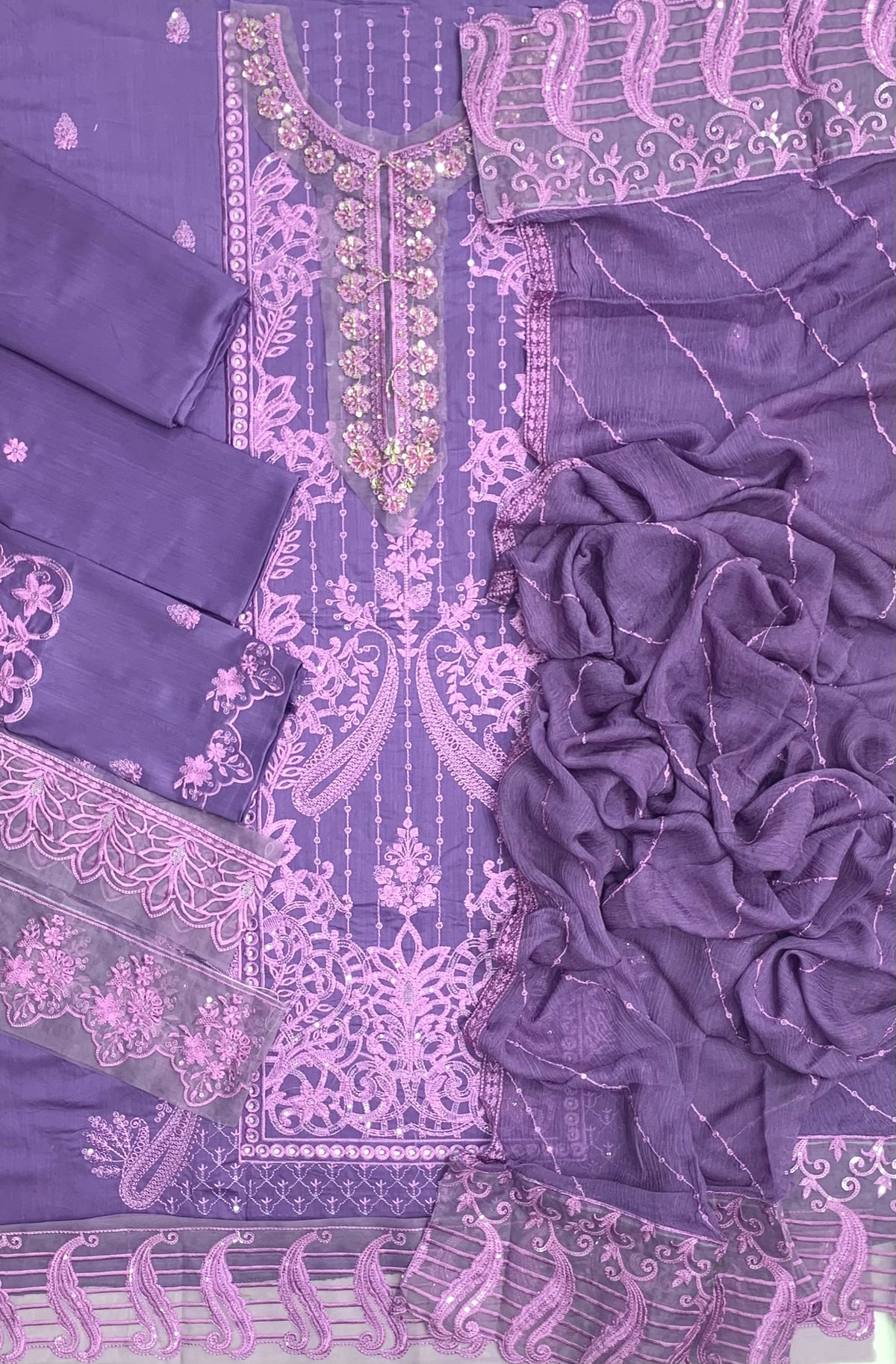 B-7013 LP Viscose Embroidered Unstitched 3-Piece Suit