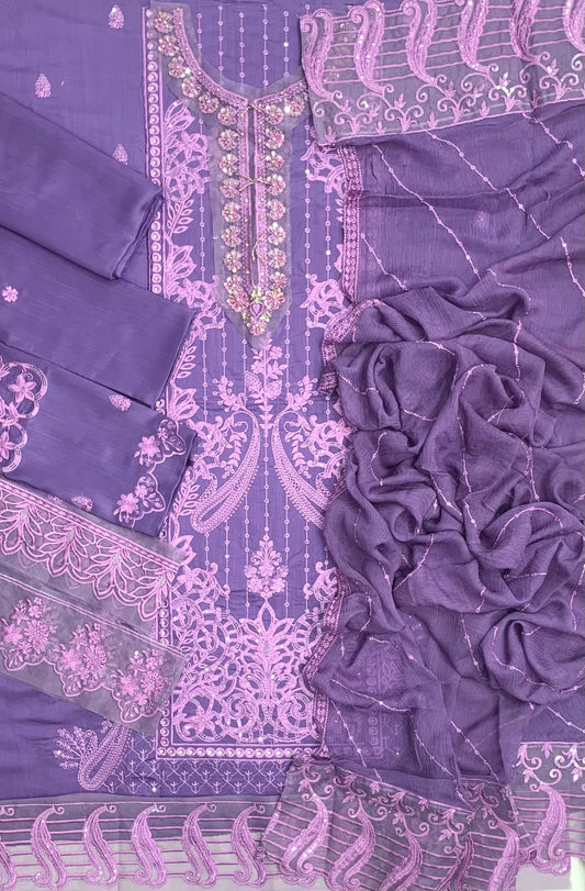 B-7013 LP Viscose Embroidered Unstitched 3-Piece Suit