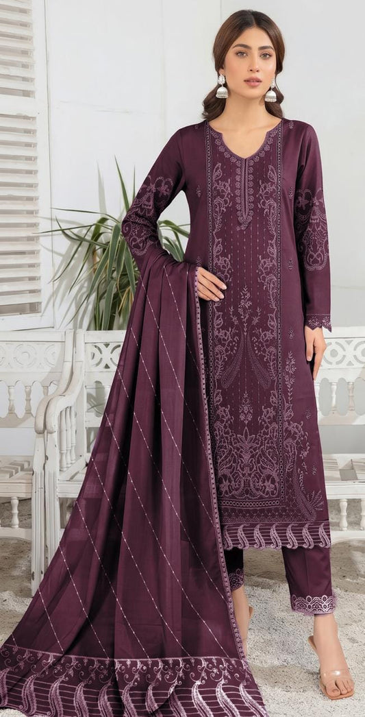 B-7013 DP Viscose Embroidered Unstitched 3-Piece Suit