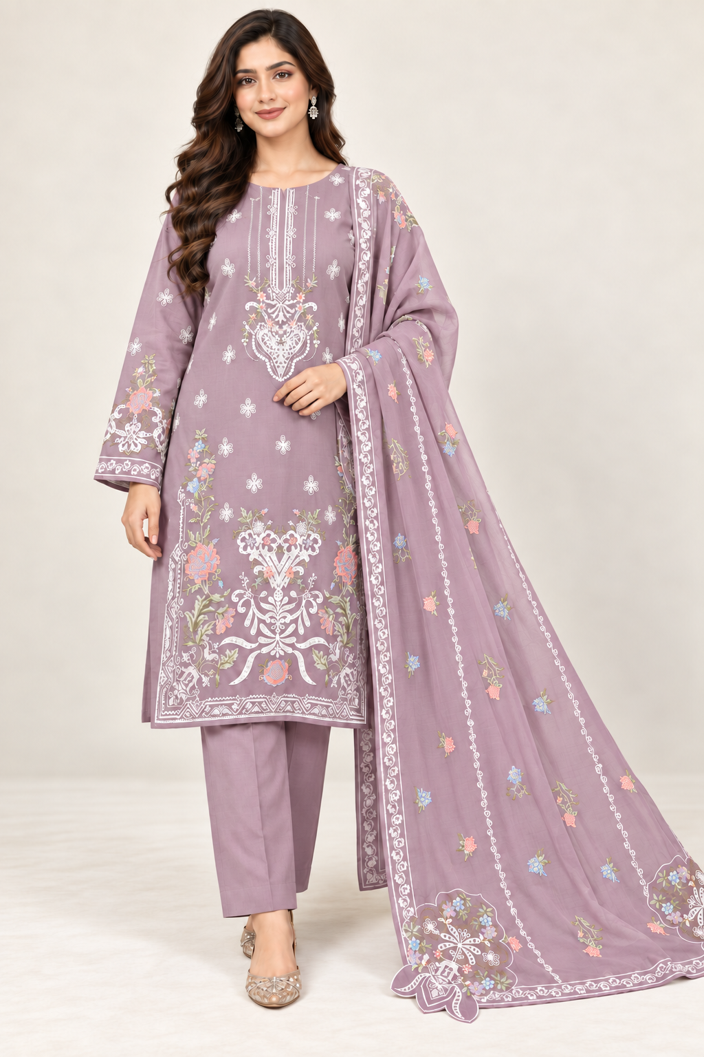 MUSHQ 6007 DM Dhanak Embroidered 3-Piece Unstitched Suit