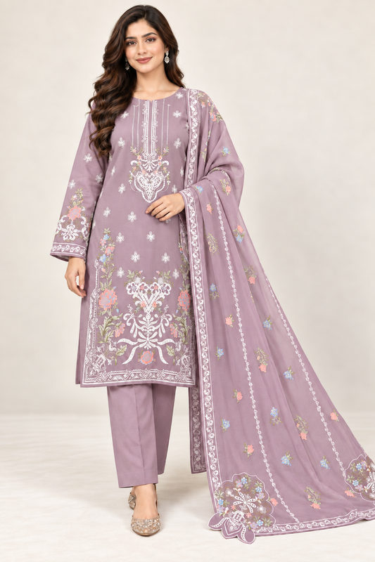 MUSHQ 6007 DM Dhanak Embroidered 3-Piece Unstitched Suit