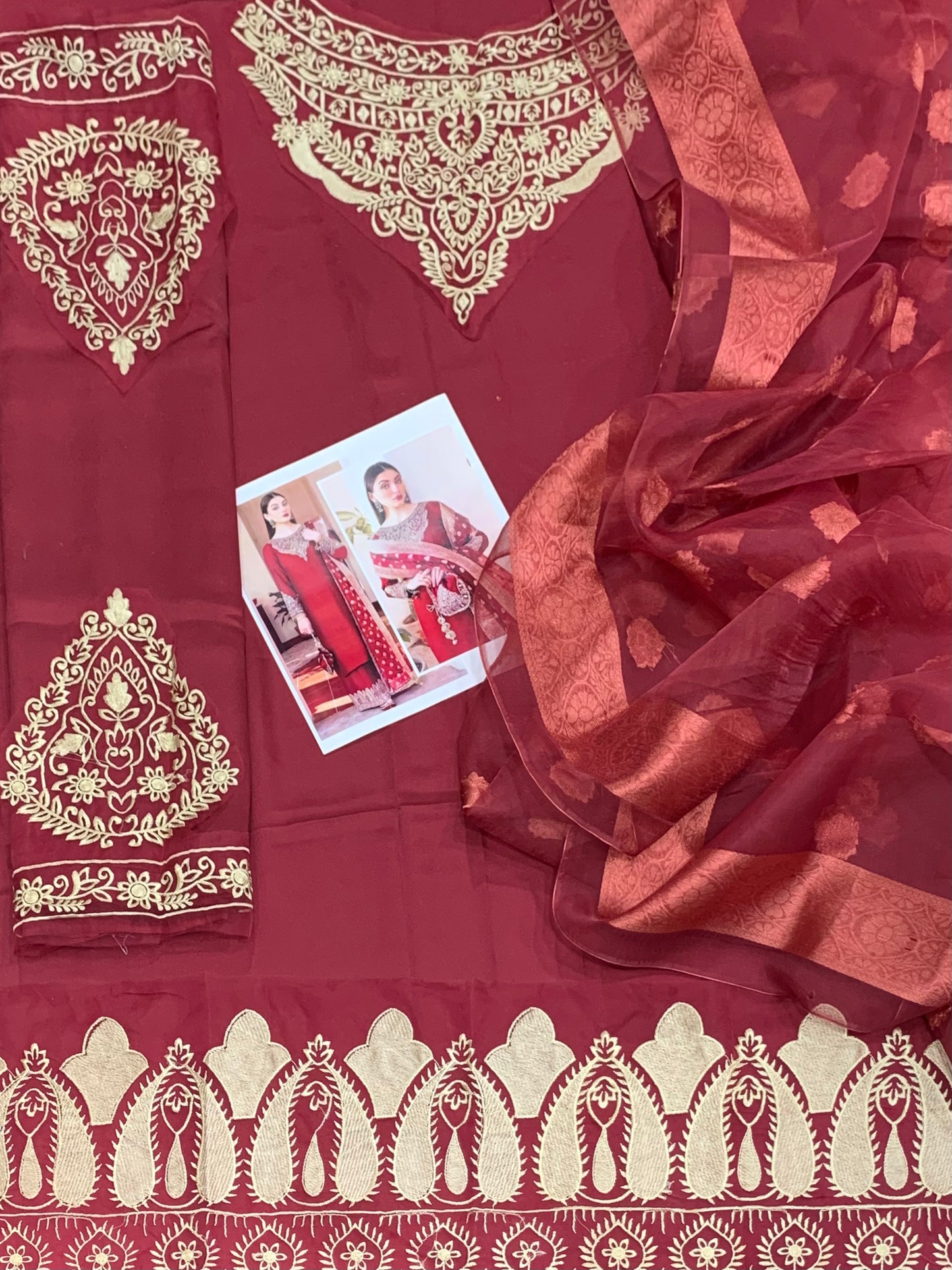 3 Pc Silk Embroidered with banarsi dupata