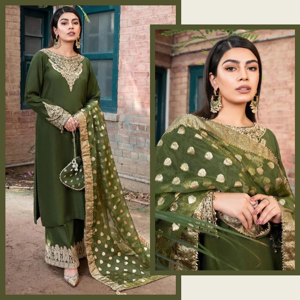 3 Pc Silk Embroidered with banarsi dupata