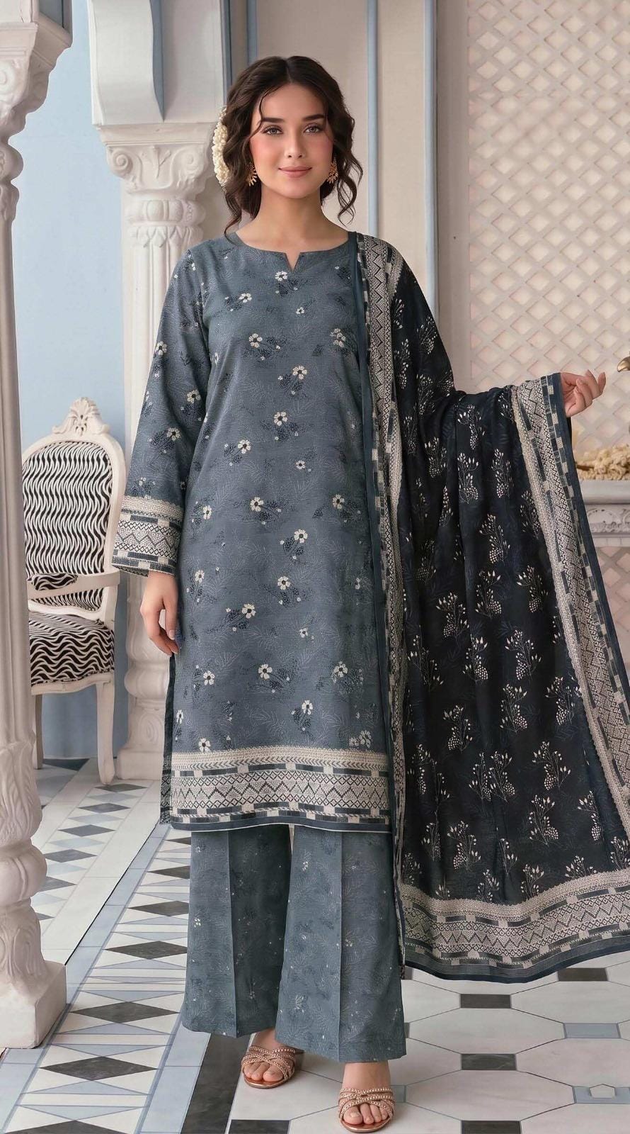 Safina Viscose 3-Piece Unstitched Suit | Digital Printed 07
