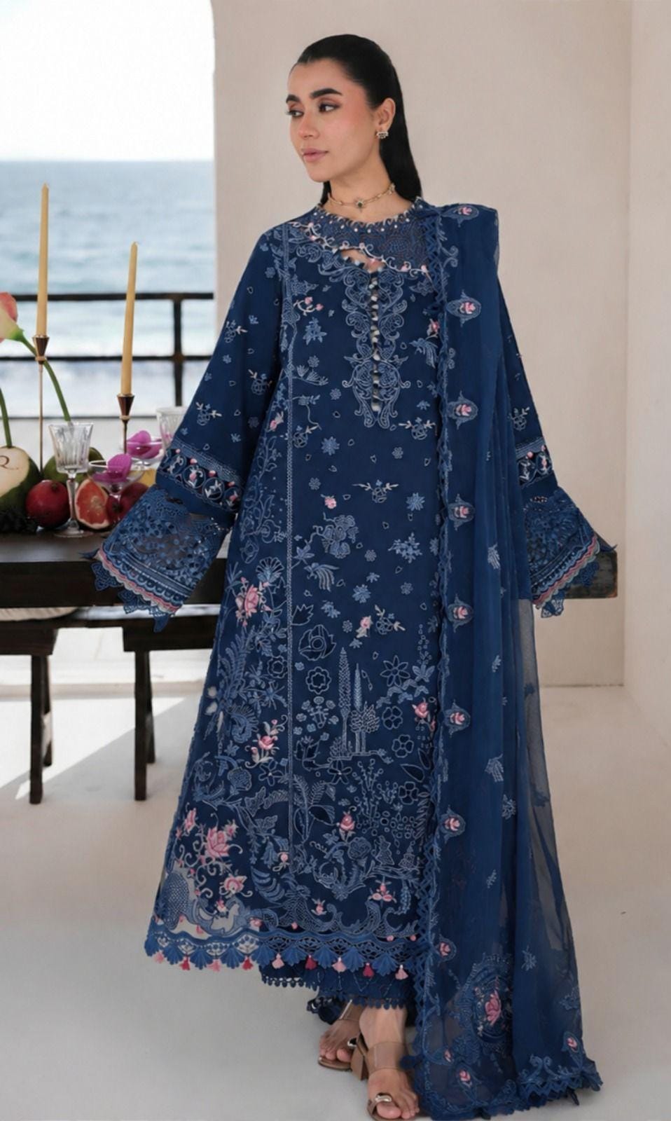 Qalamkar Dhanak Embroidered 3-Piece Suit | K-253