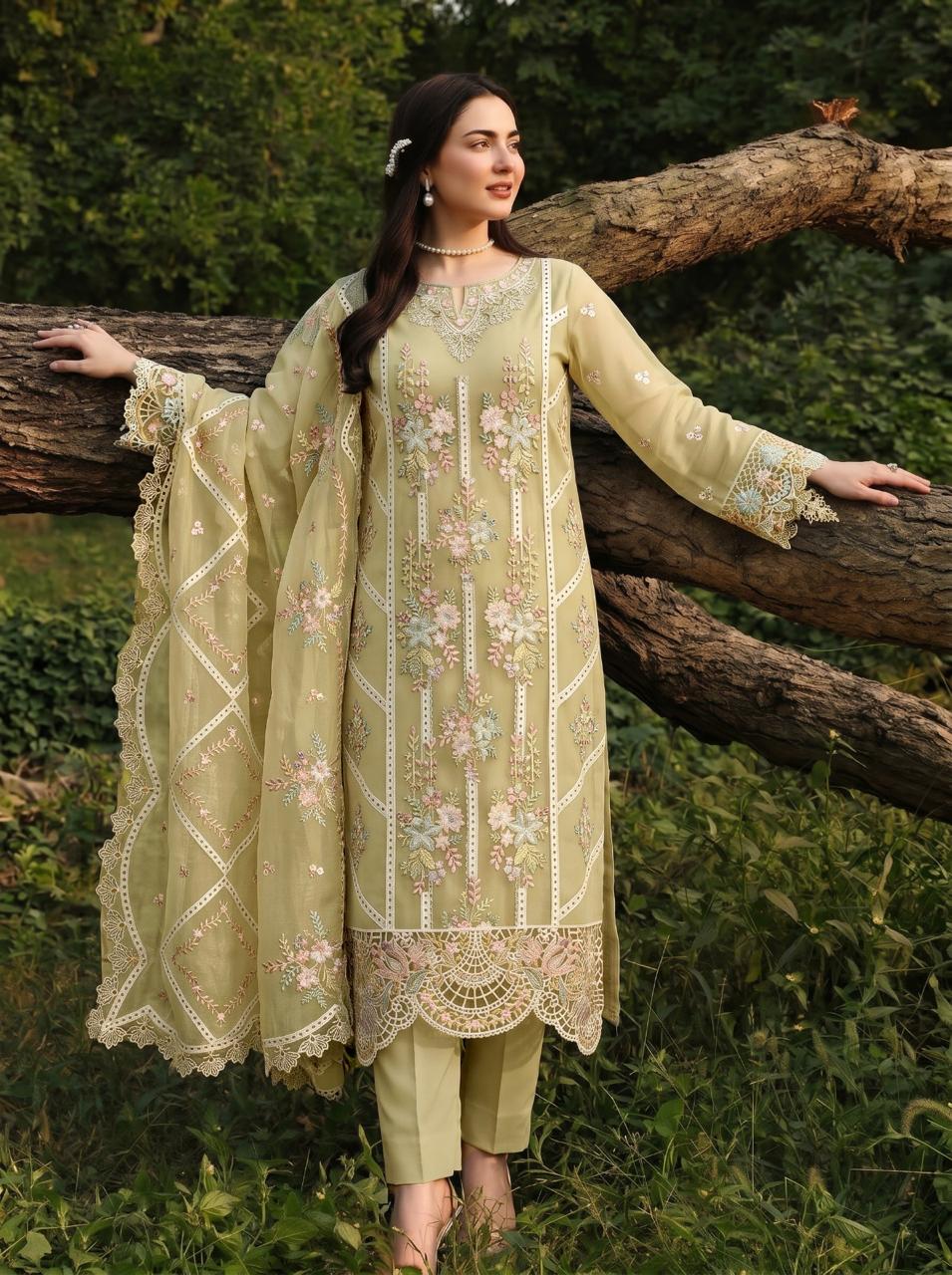 Sheen 7011-Y | Heavy Embroidered Viscose 3-Piece Suit