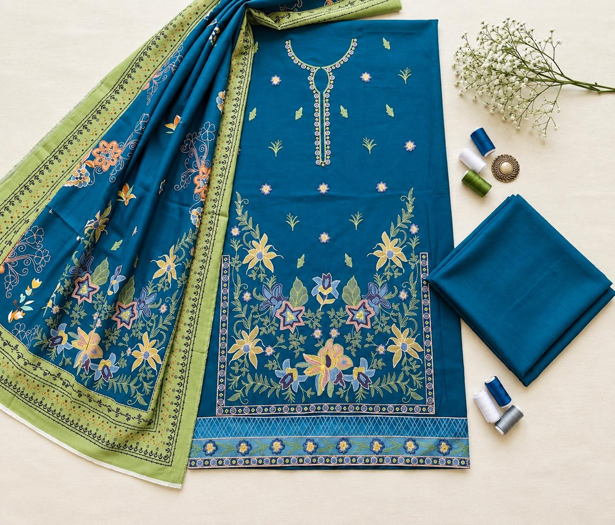 Aneelas 715 Dhanak Suit with Printed Dupatta & Munar Wool Shawl