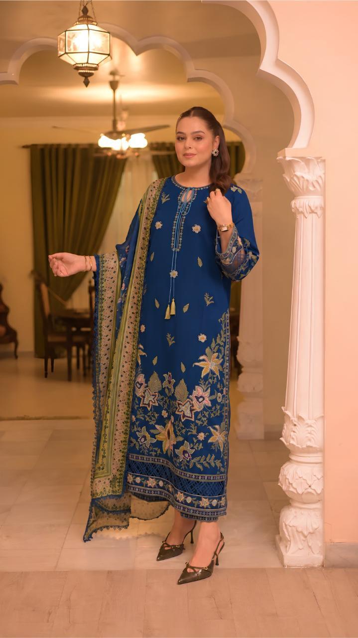 Aneelas 715 Dhanak Suit with Printed Dupatta & Munar Wool Shawl