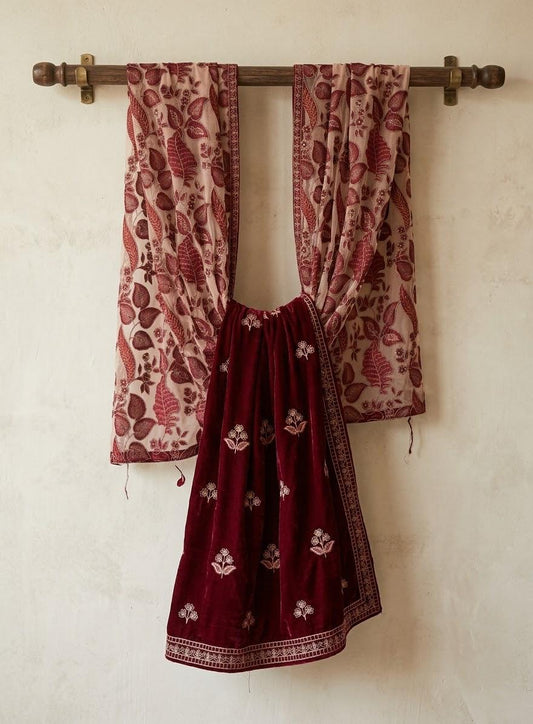 MADHURI 101 Velvet Suit with Laser Cutwork Embroidered Shawl