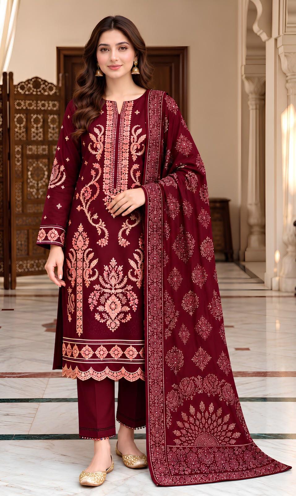 GUL AHMED 405 | Maroon Unstitched Suit