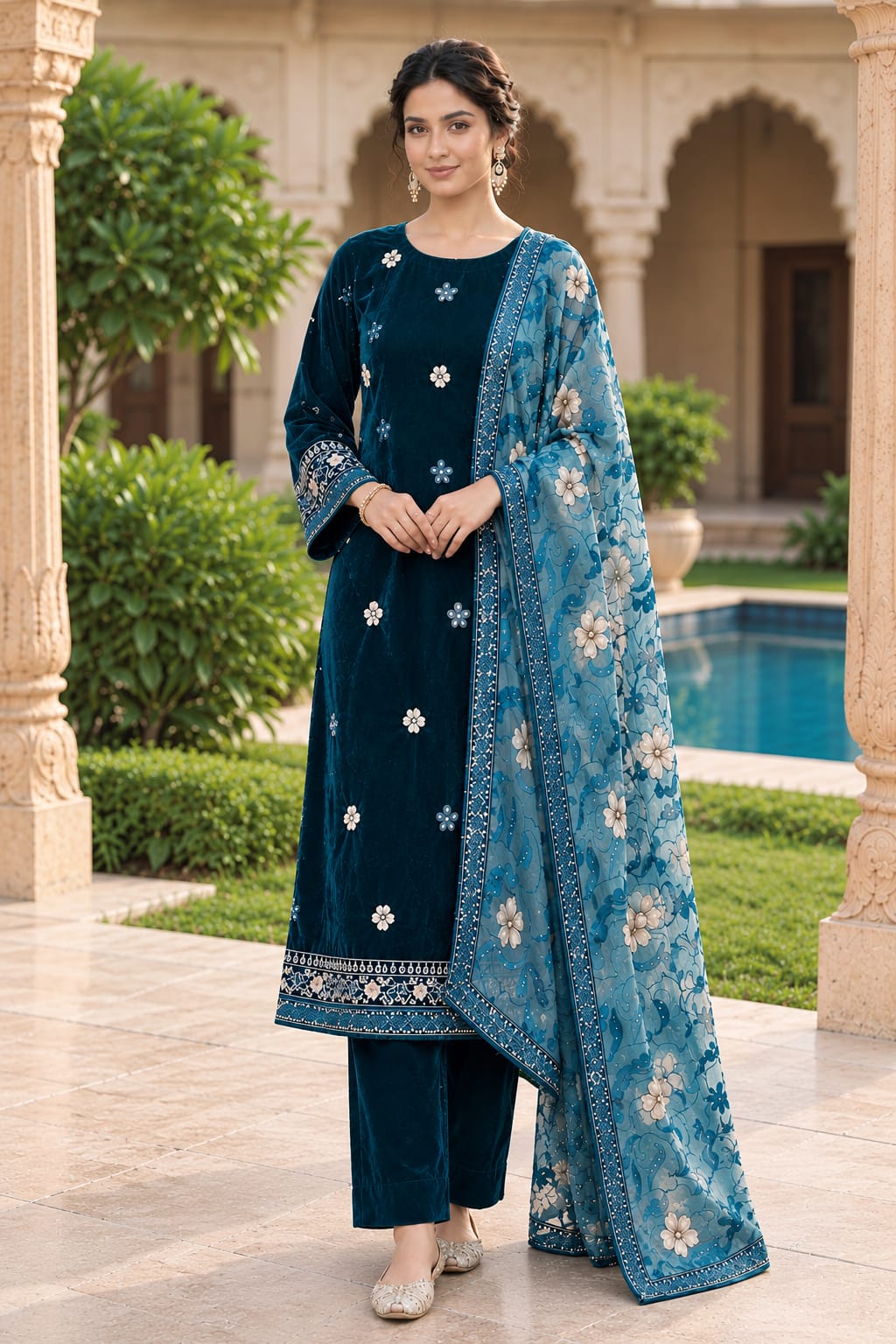 GUL AHMED 103 | Deep Teal Velvet Unstitched Suit