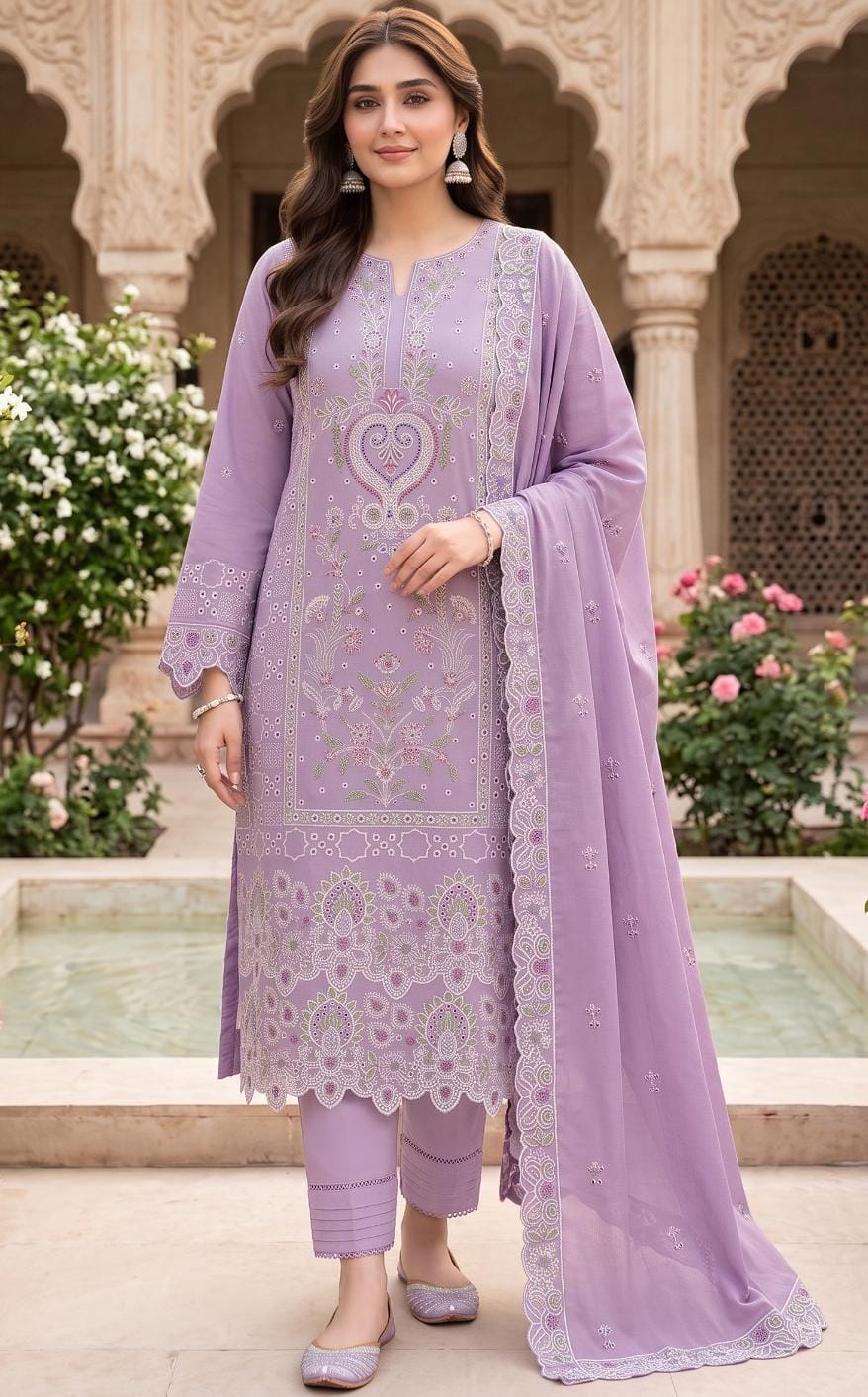 Elaf article 2253. Lilac with delicate ornamental motifs and coordinating border details.